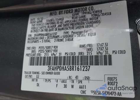 2011 Ford Fusion Se z USA, uszkodzony, nr VIN 3FAHP0HA5BR161237